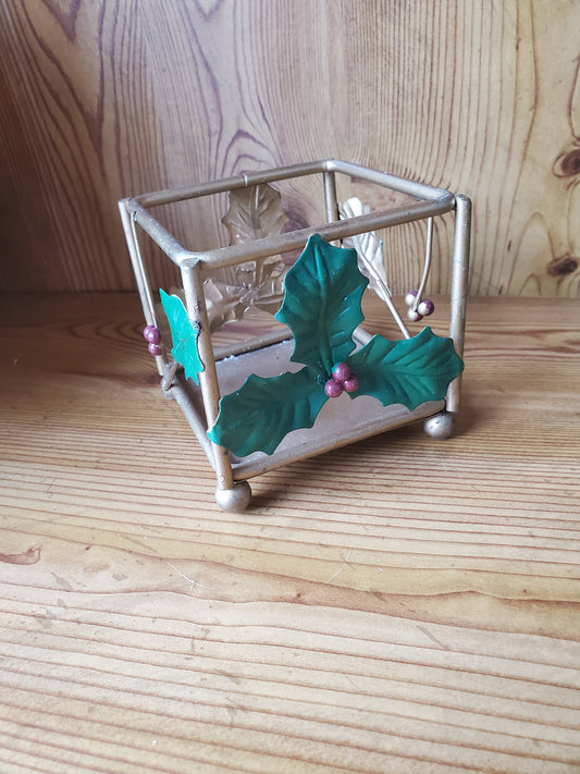 Square Holly candle holder