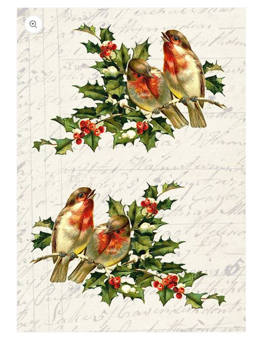 Birds on Holly Branch | JRV A4 Rice Paper
