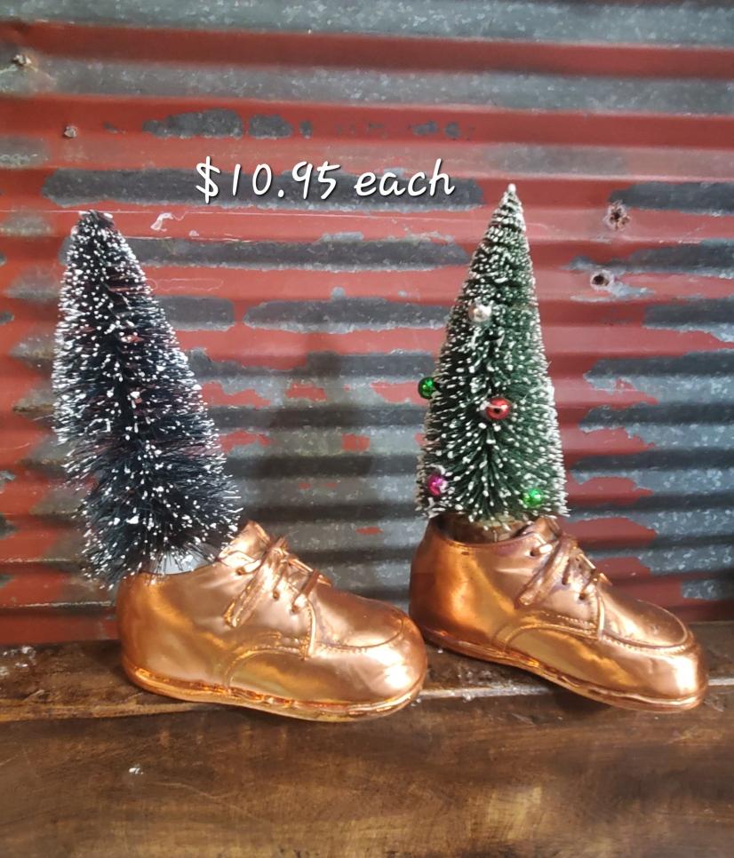 Brass Shoes with Christmas Tree