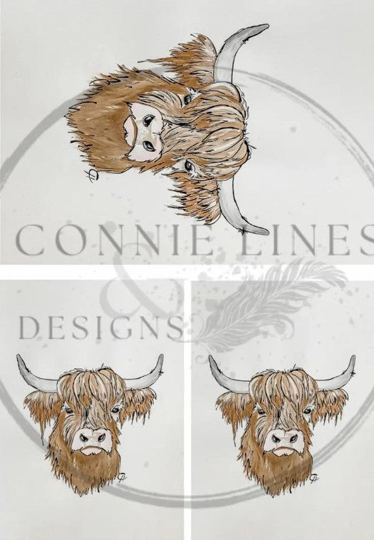 Highland Cow Gilbert Multiple | Connies Rice Paper | A4